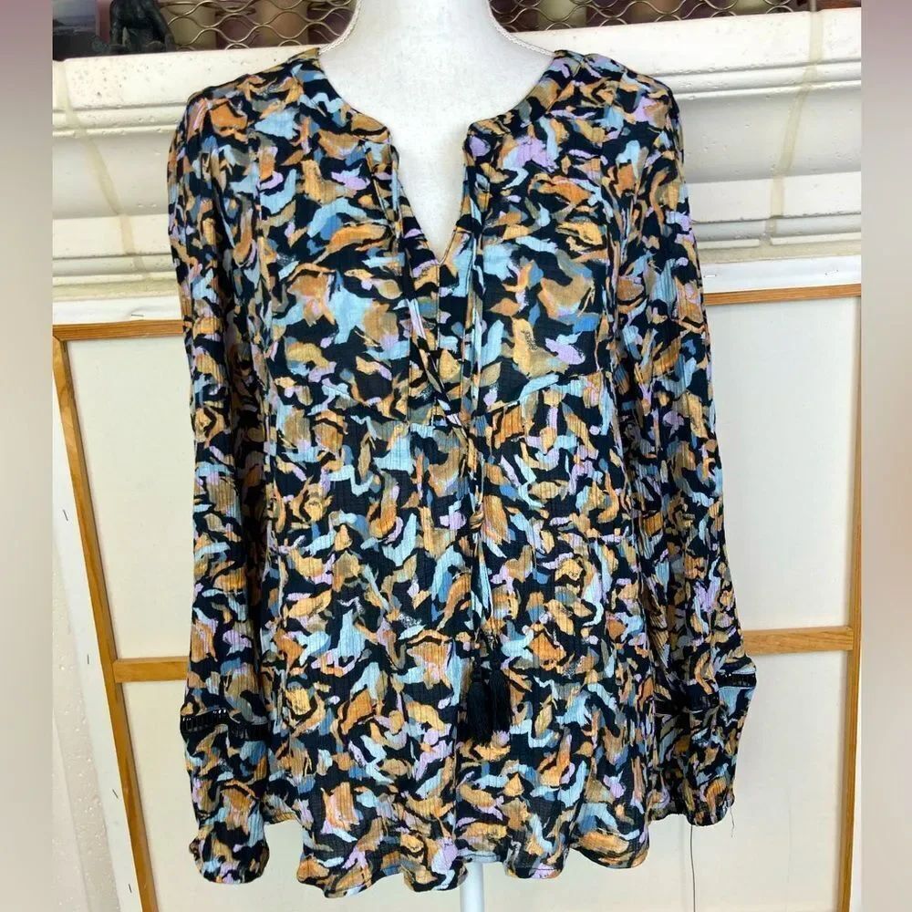 Zac & Rachel NWOT yoked boho blouse, crochet & tassel